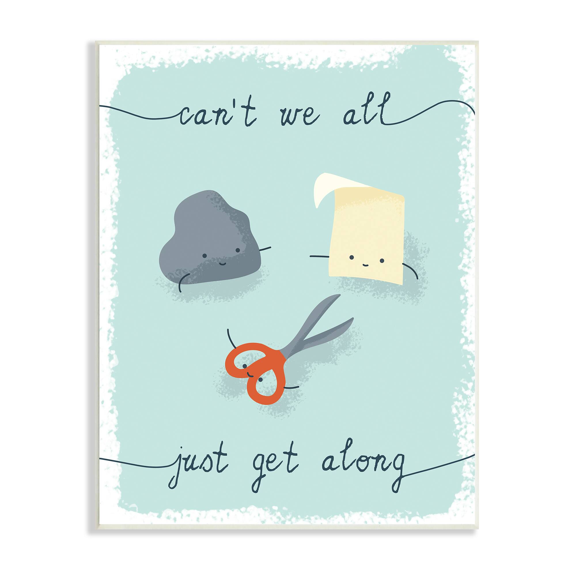 Stupell Industries Rock Paper Scissors Playful Illustration All Get Along Wall Plaque